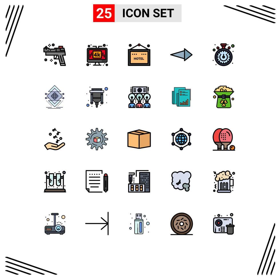 25 Thematic Vector Filled line Flat Colors and Editable Symbols of timer stopwatch lcd next arrow Editable Vector Design Elements