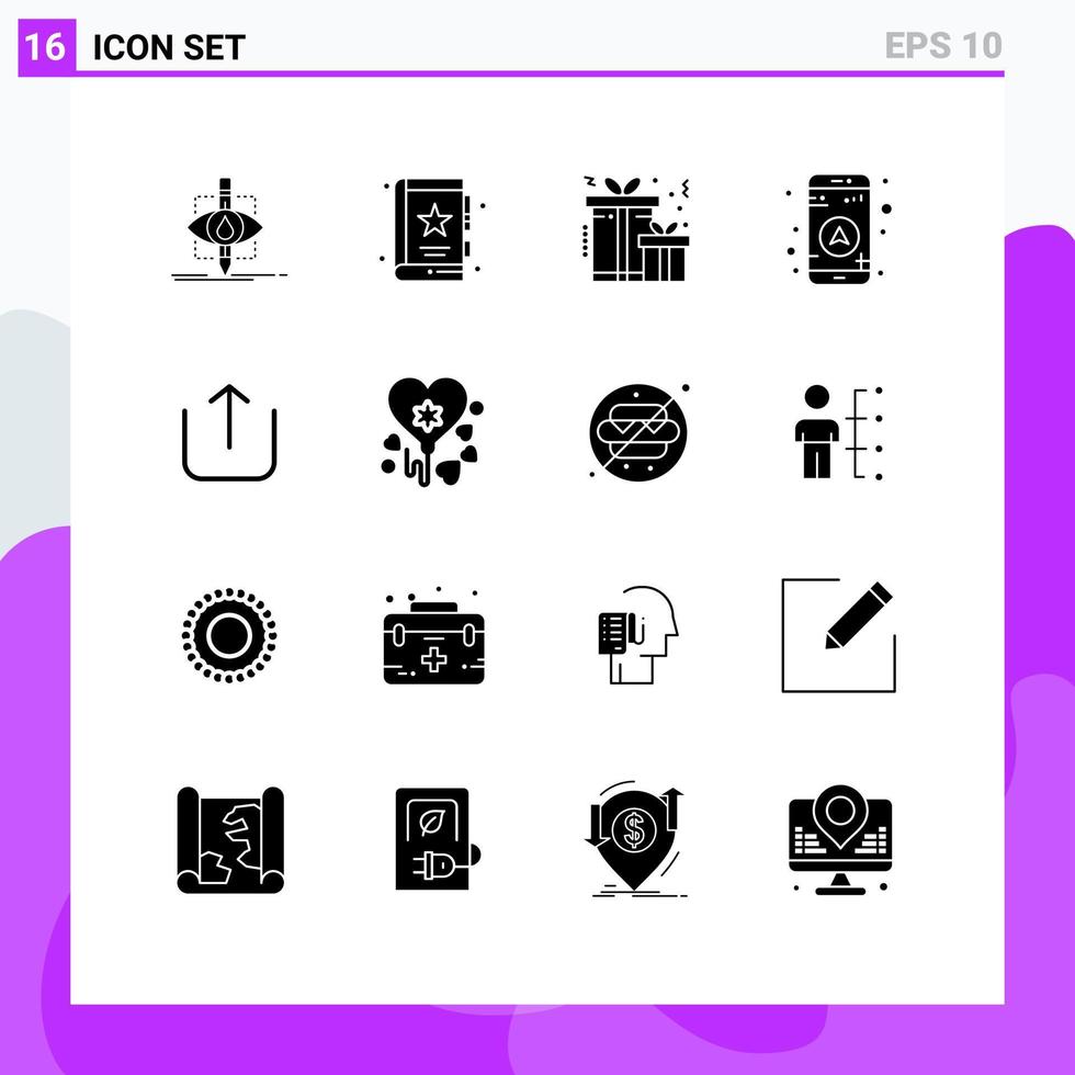 Set of 16 Modern UI Icons Symbols Signs for up navigation marketing map xmas Editable Vector Design Elements