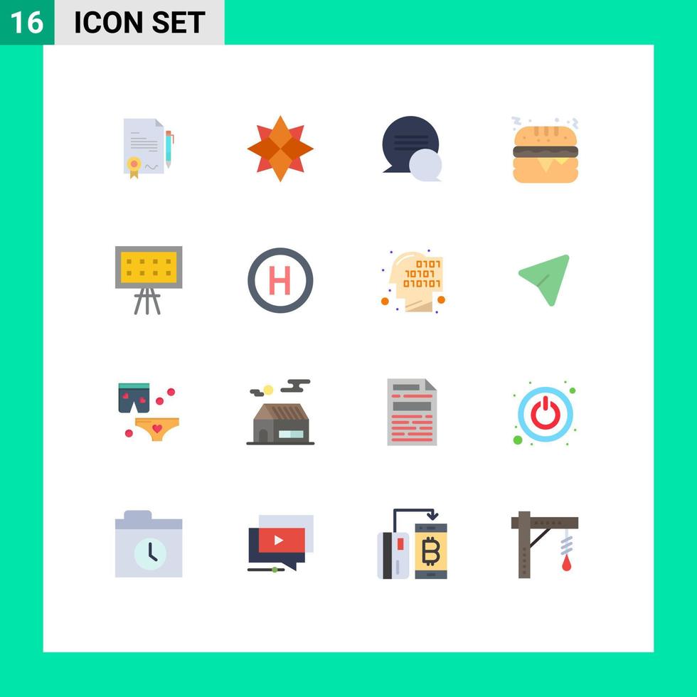 grupo de símbolos de iconos universales de 16 colores planos modernos de tablero de presentación chat alfabeto alimentos paquete editable de elementos creativos de diseño de vectores