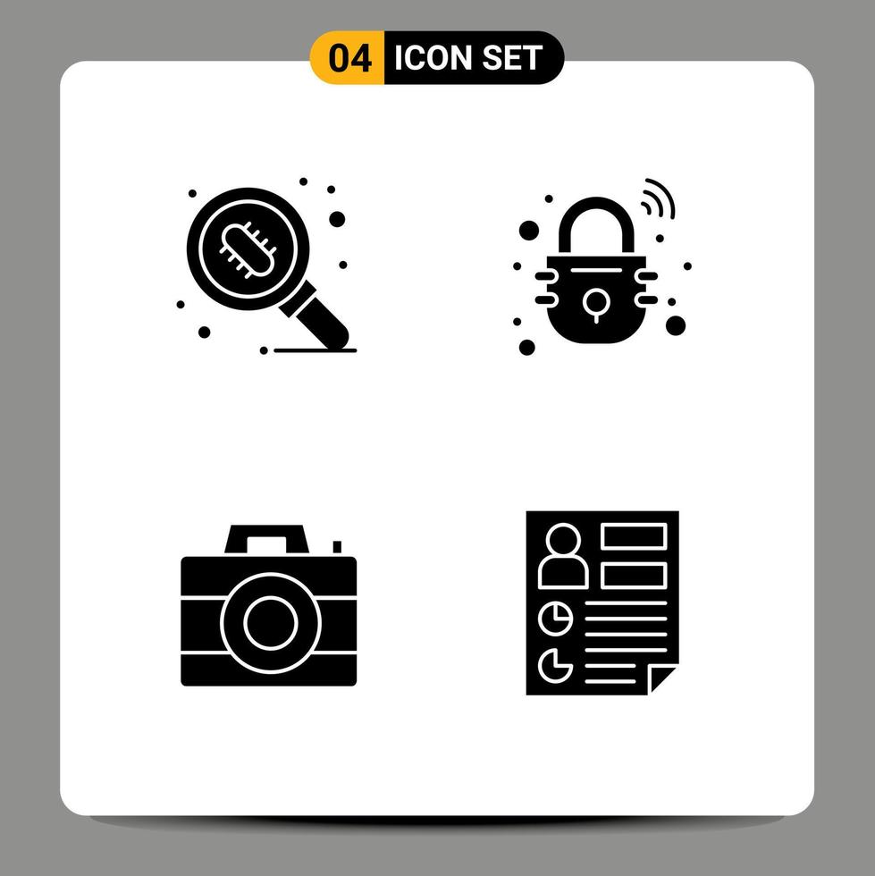 conjunto de pictogramas de 4 glifos sólidos simples de bacterias investigación informática tecnología inteligente elementos de diseño vectorial editables vector