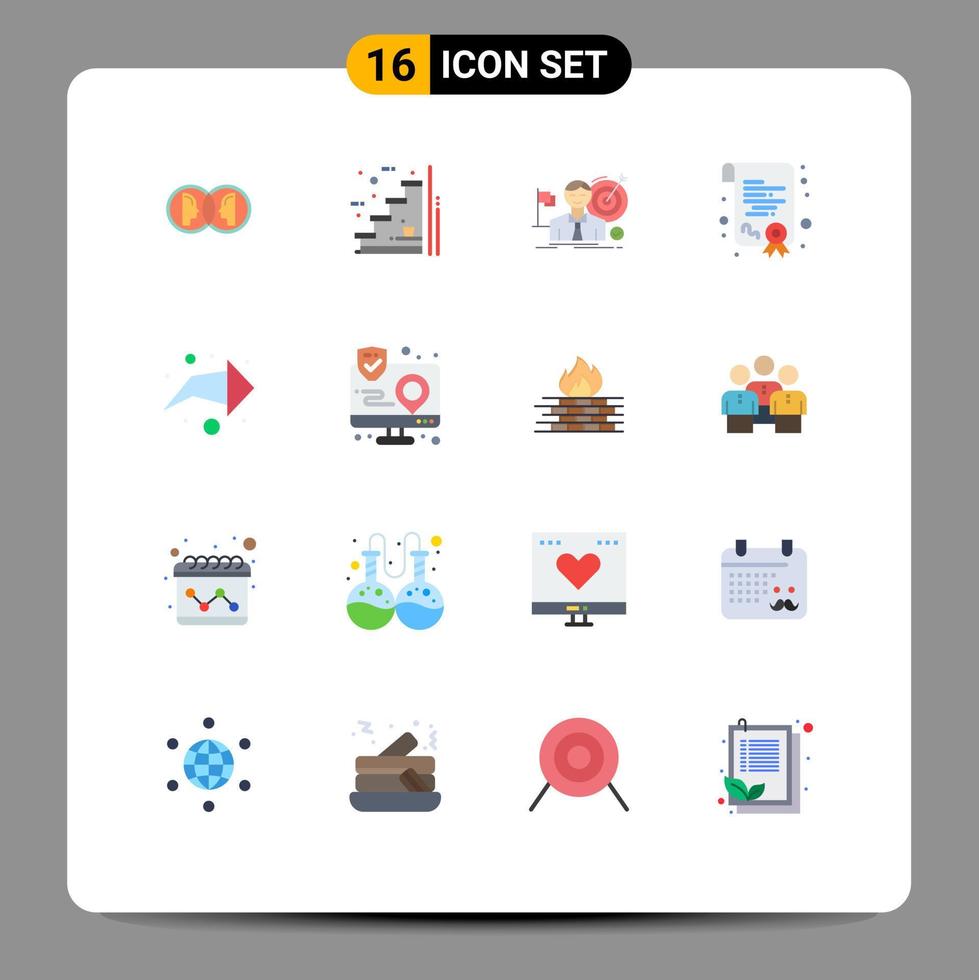 Paquete de 16 colores planos de interfaz de usuario de signos y símbolos modernos de certificación de diploma escaleras éxito hit paquete editable de elementos creativos de diseño de vectores