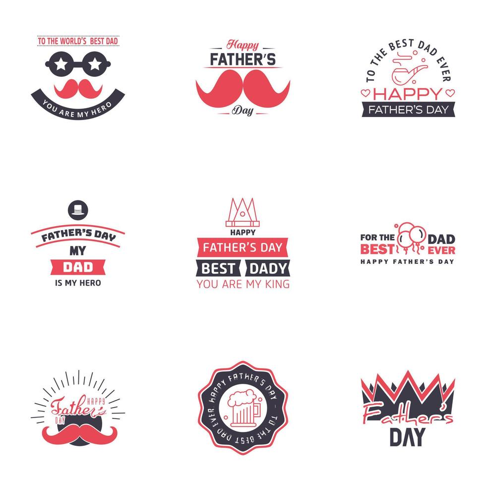 Happy fathers day 9 Black and Pink Typography set Vector typography Vintage lettering for greeting cards banners tshirt design You are the best dad Editable Vector Design Elements