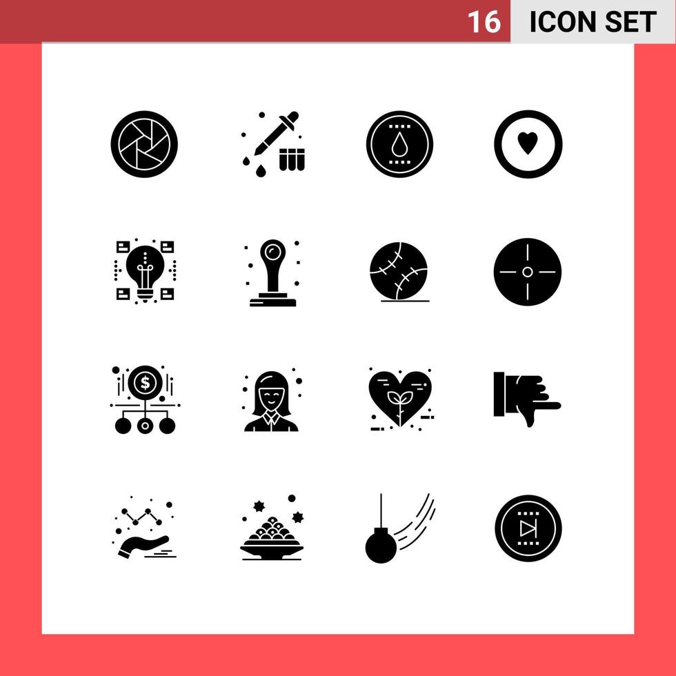 Set of 16 Modern UI Icons Symbols Signs for office share power ideas circle Editable Vector Design Elements
