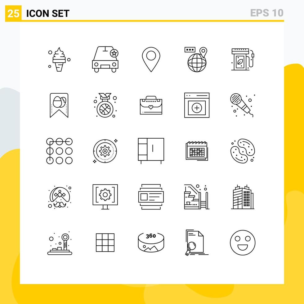 Group of 25 Lines Signs and Symbols for earth day navigation vehicles map pin Editable Vector Design Elements