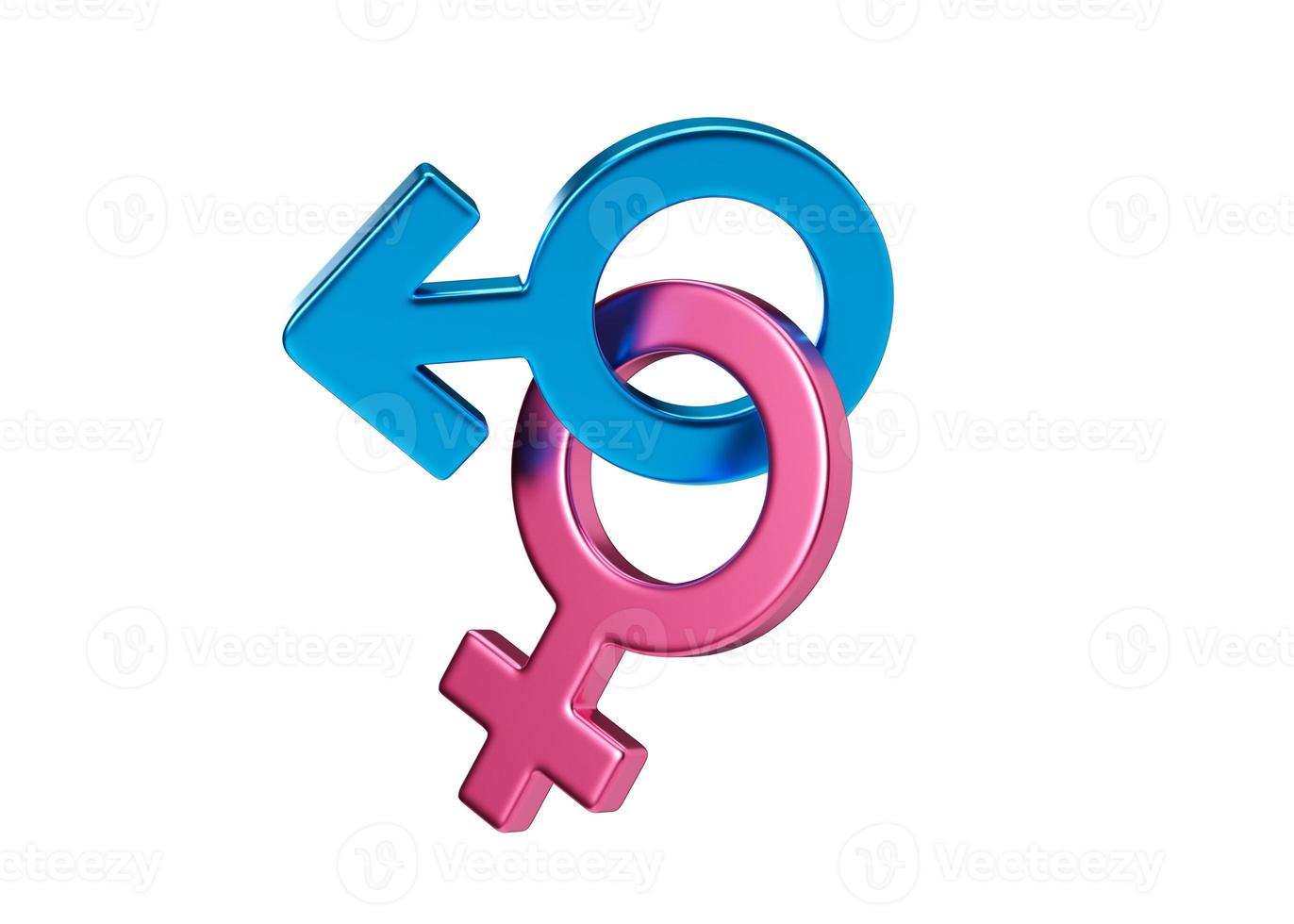 Two female and male sex symbols isolated on white background. Venus symbol for women and mars symbol for men. Gender sign. Love, heterosexual couple, relationship. 3D rendering. photo