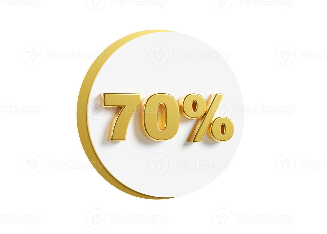 Golden 70 percent discount sign isolated on white background. Sale, special offer, good price, deal, shopping. Cut out design element. Sale up to 70 percent off. 3D rendering. photo