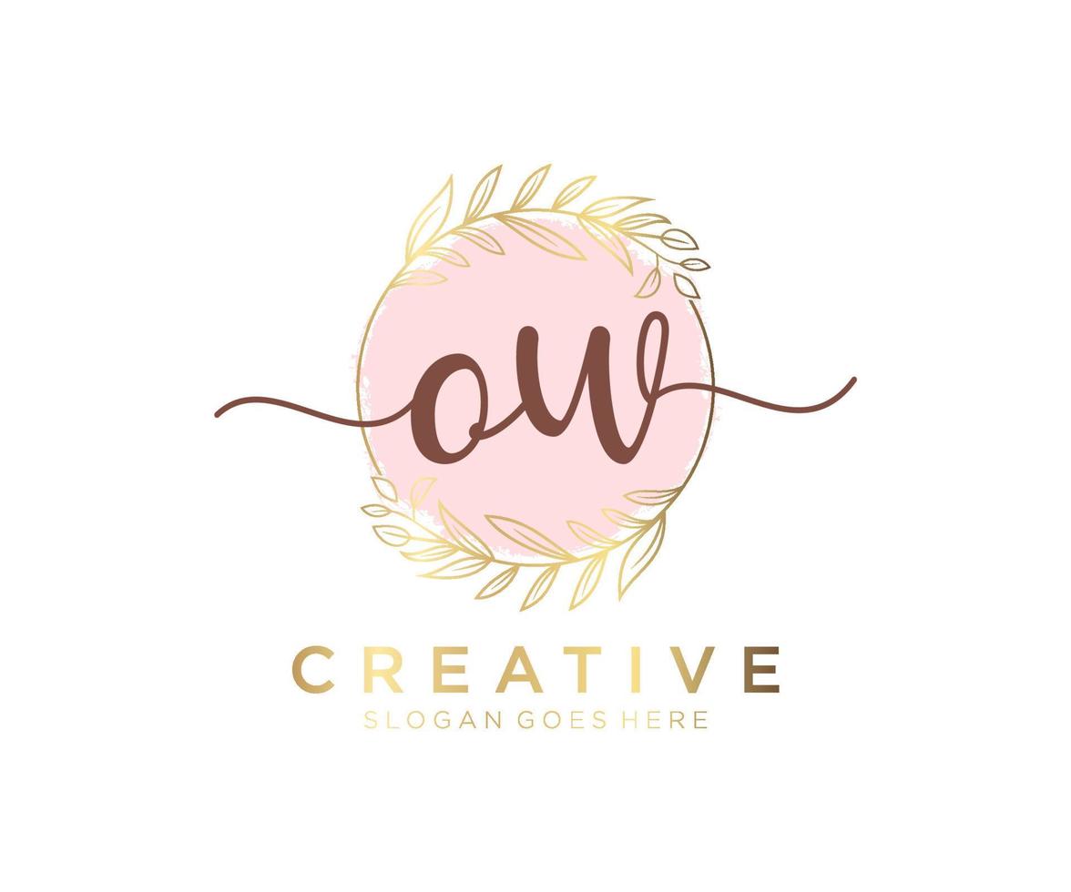 Initial OW feminine logo. Usable for Nature, Salon, Spa, Cosmetic and Beauty Logos. Flat Vector Logo Design Template Element.