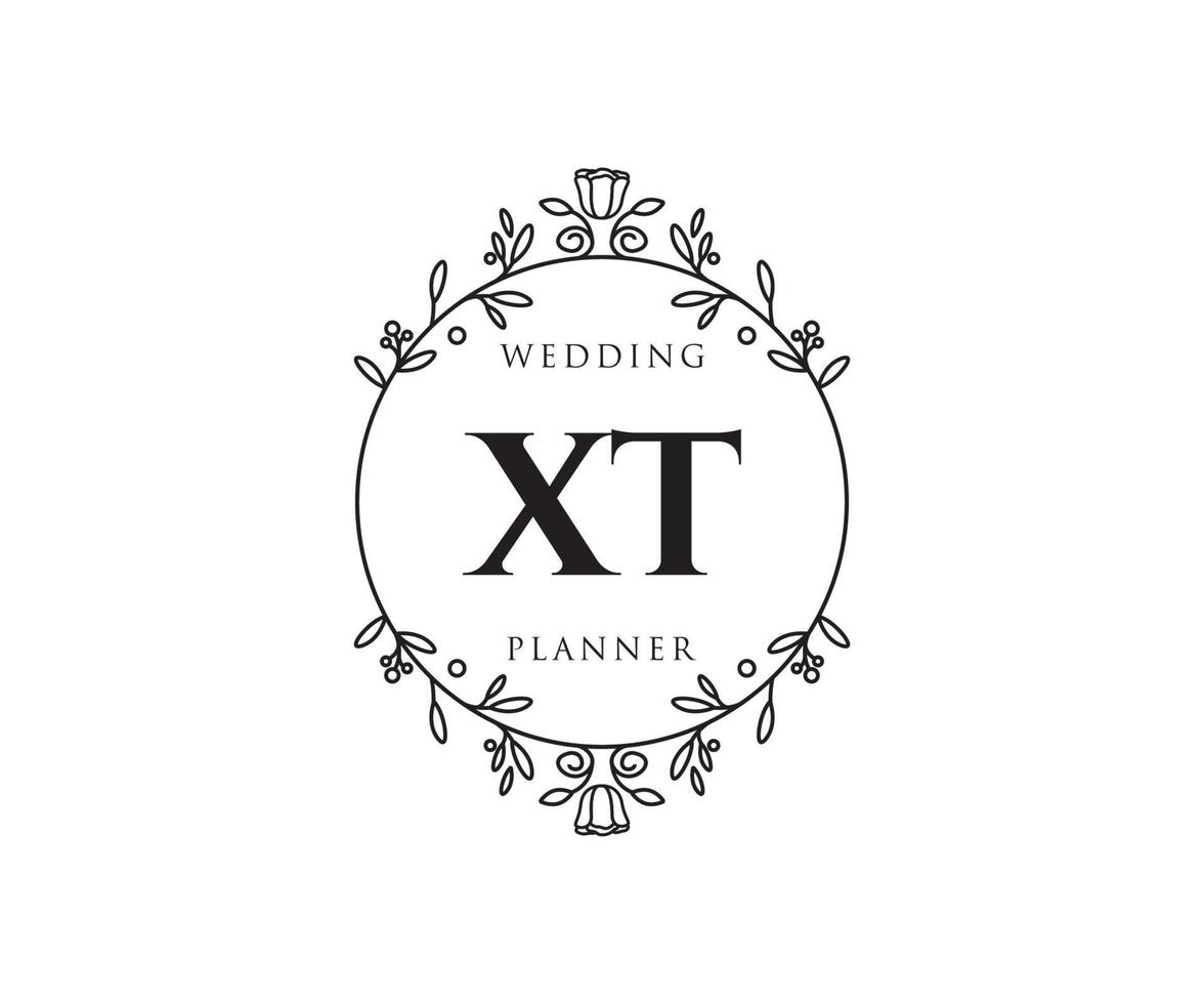 colección de logotipos de monograma de boda con letras iniciales xt, plantillas florales y minimalistas modernas dibujadas a mano para tarjetas de invitación, guardar la fecha, identidad elegante para restaurante, boutique, café en vector