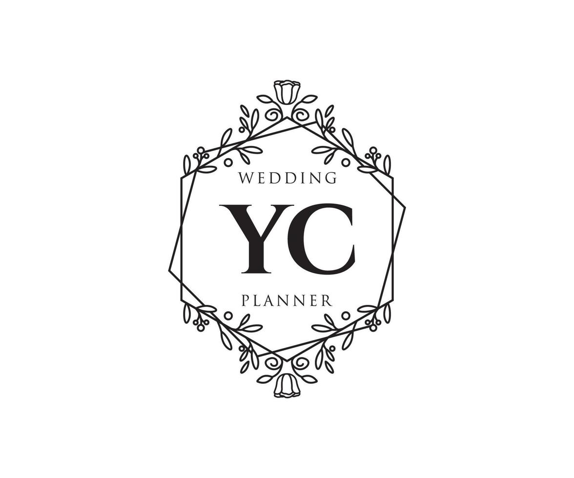 colección de logotipos de monograma de boda con letras iniciales de yc, plantillas florales y minimalistas modernas dibujadas a mano para tarjetas de invitación, guardar la fecha, identidad elegante para restaurante, boutique, café en vector