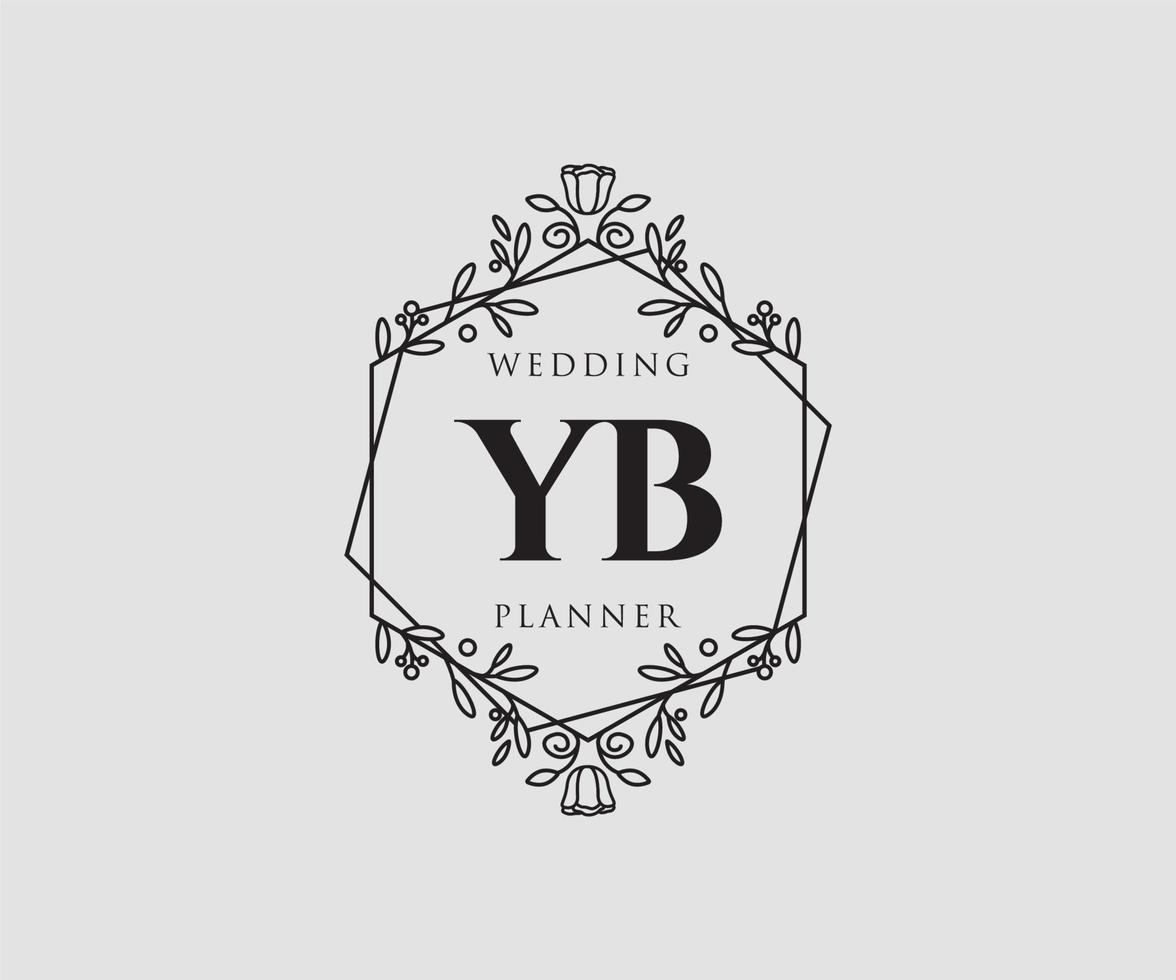 colección de logotipos de monograma de boda con letras iniciales de yb, plantillas florales y minimalistas modernas dibujadas a mano para tarjetas de invitación, guardar la fecha, identidad elegante para restaurante, boutique, café en vector