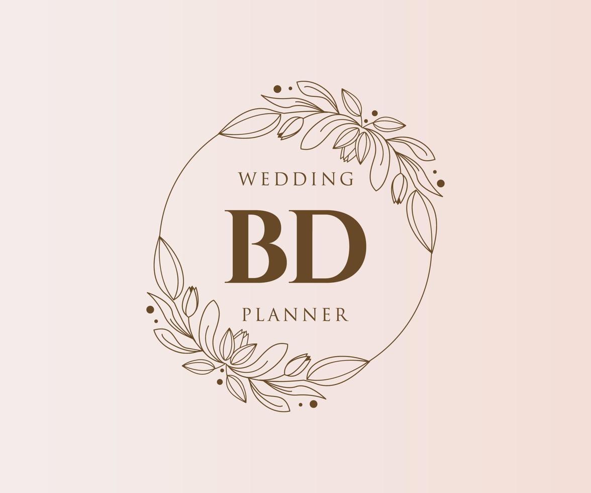 BD Initials letter Wedding monogram logos collection, hand drawn modern minimalistic and floral templates for Invitation cards, Save the Date, elegant identity for restaurant, boutique, cafe in vector