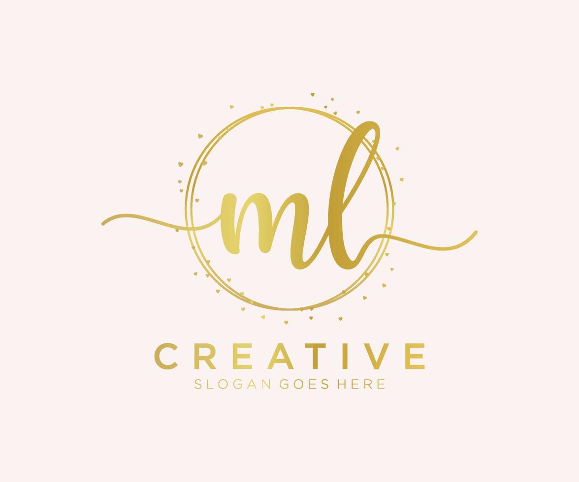 Initial ML feminine logo. Usable for Nature, Salon, Spa, Cosmetic and Beauty Logos. Flat Vector Logo Design Template Element.