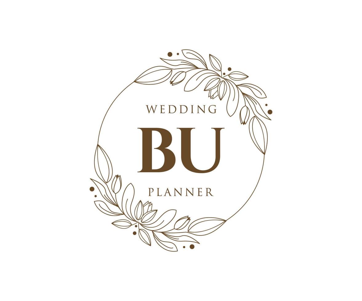 colección de logotipos de monograma de boda con letras iniciales bu, plantillas florales y minimalistas modernas dibujadas a mano para tarjetas de invitación, guardar la fecha, identidad elegante para restaurante, boutique, café en vector