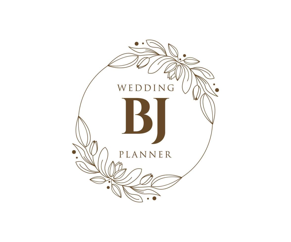 colección de logotipos de monograma de boda con letras iniciales bj, plantillas florales y minimalistas modernas dibujadas a mano para tarjetas de invitación, guardar la fecha, identidad elegante para restaurante, boutique, café en vector