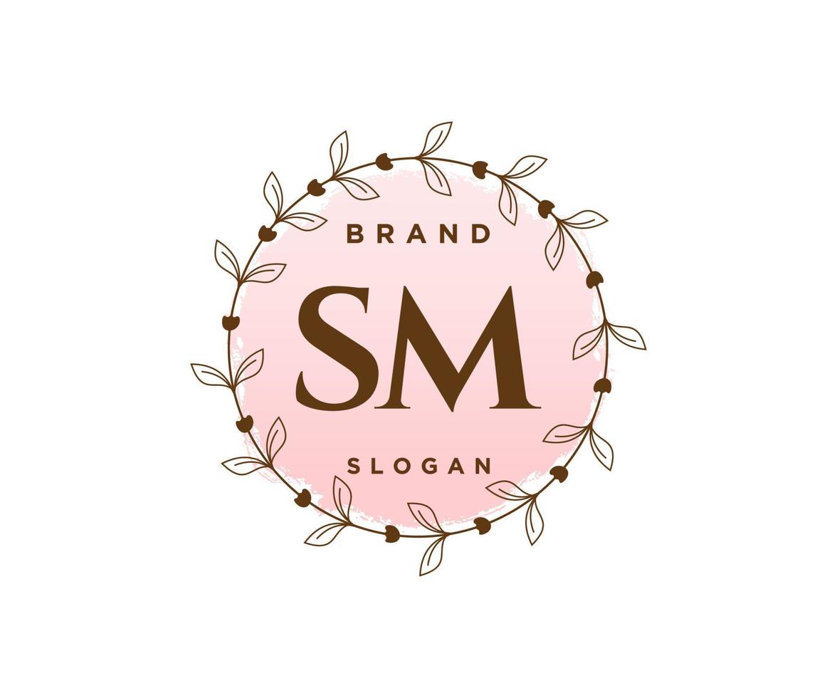 Initial SM feminine logo. Usable for Nature, Salon, Spa, Cosmetic and Beauty Logos. Flat Vector Logo Design Template Element.