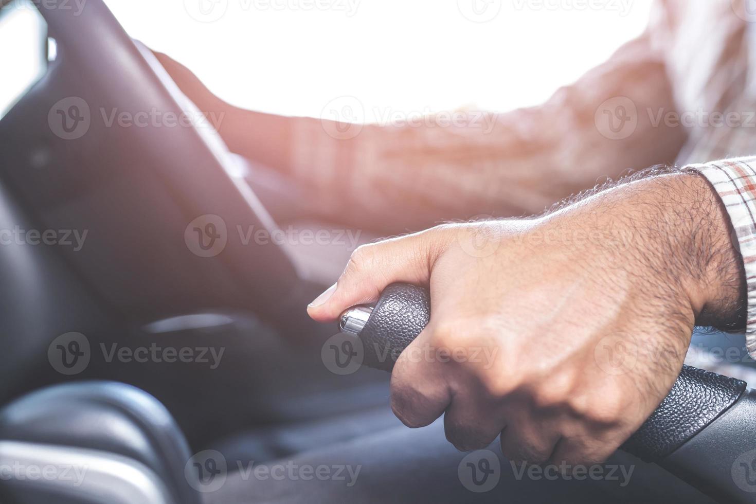 Park the car, use the handbrake for safety. photo