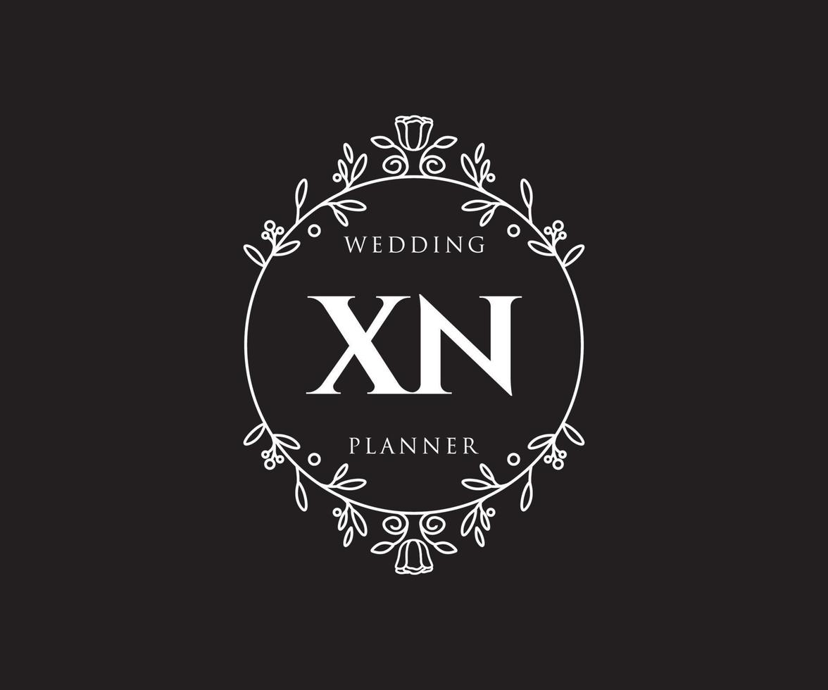 colección de logotipos de monograma de boda con letras iniciales xn, plantillas florales y minimalistas modernas dibujadas a mano para tarjetas de invitación, guardar la fecha, identidad elegante para restaurante, boutique, café en vector