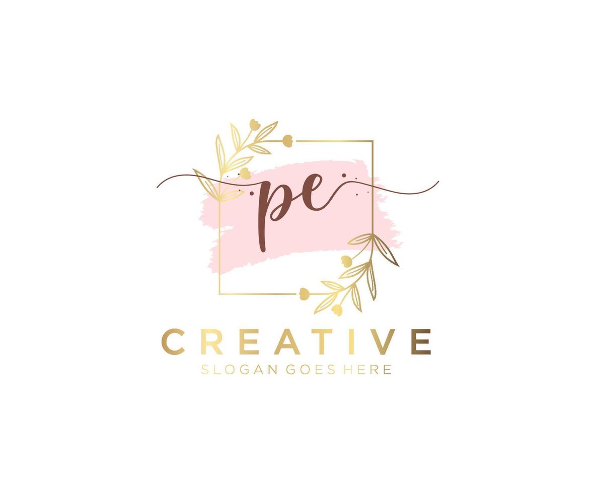 Initial PE feminine logo. Usable for Nature, Salon, Spa, Cosmetic and Beauty Logos. Flat Vector Logo Design Template Element.