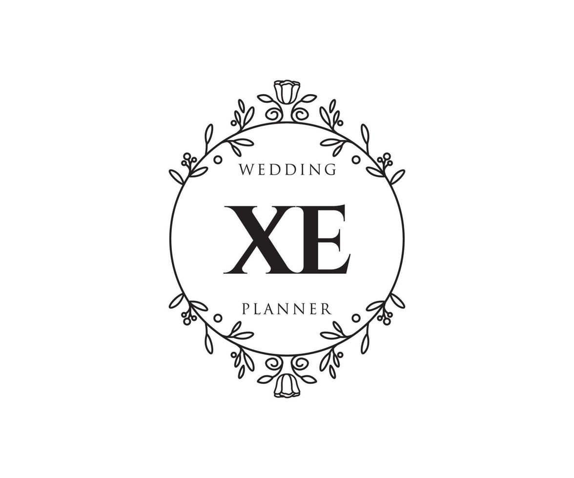 colección de logotipos de monograma de boda con letras iniciales xe, plantillas florales y minimalistas modernas dibujadas a mano para tarjetas de invitación, guardar la fecha, identidad elegante para restaurante, boutique, café en vector