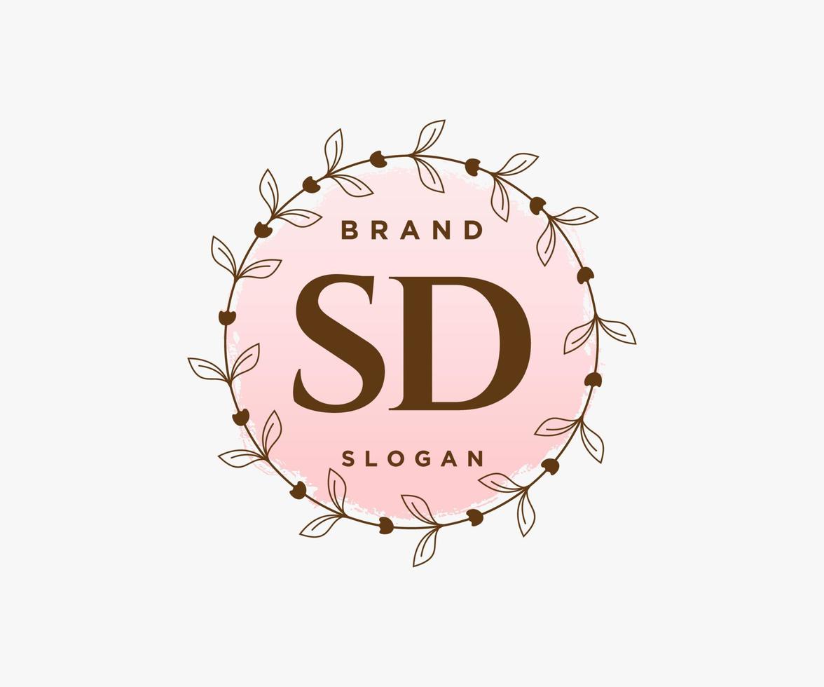 Initial SD feminine logo. Usable for Nature, Salon, Spa, Cosmetic and Beauty Logos. Flat Vector Logo Design Template Element.