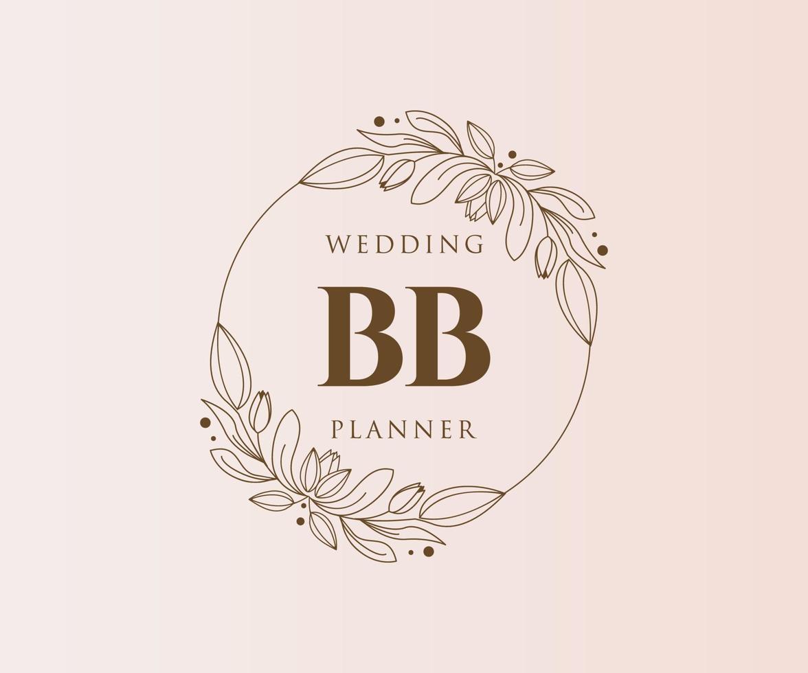 BB Initials letter Wedding monogram logos collection, hand drawn modern minimalistic and floral templates for Invitation cards, Save the Date, elegant identity for restaurant, boutique, cafe in vector