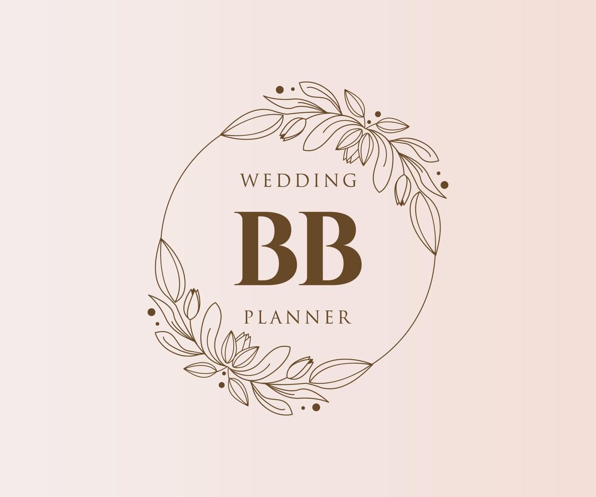 colección de logotipos de monogramas de boda con letras iniciales bb, plantillas florales y minimalistas modernas dibujadas a mano para tarjetas de invitación, guardar la fecha, identidad elegante para restaurante, boutique, café en vector