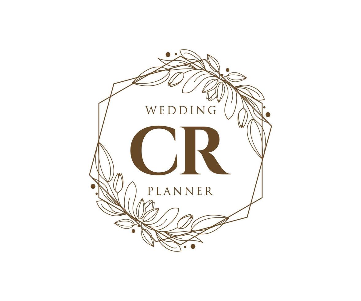 colección de logotipos de monograma de boda con letras iniciales cr, plantillas florales y minimalistas modernas dibujadas a mano para tarjetas de invitación, guardar la fecha, identidad elegante para restaurante, boutique, café en vector