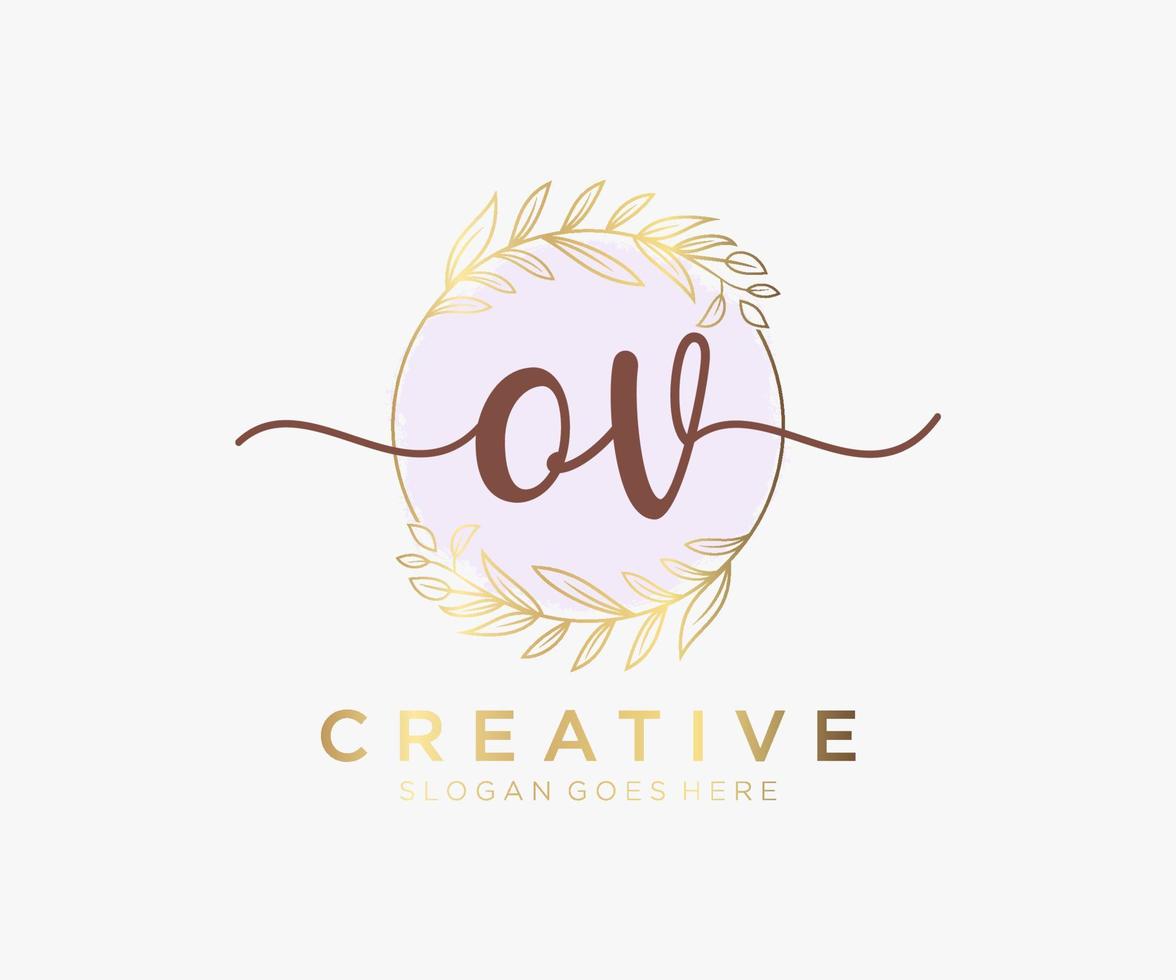Initial OV feminine logo. Usable for Nature, Salon, Spa, Cosmetic and Beauty Logos. Flat Vector Logo Design Template Element.