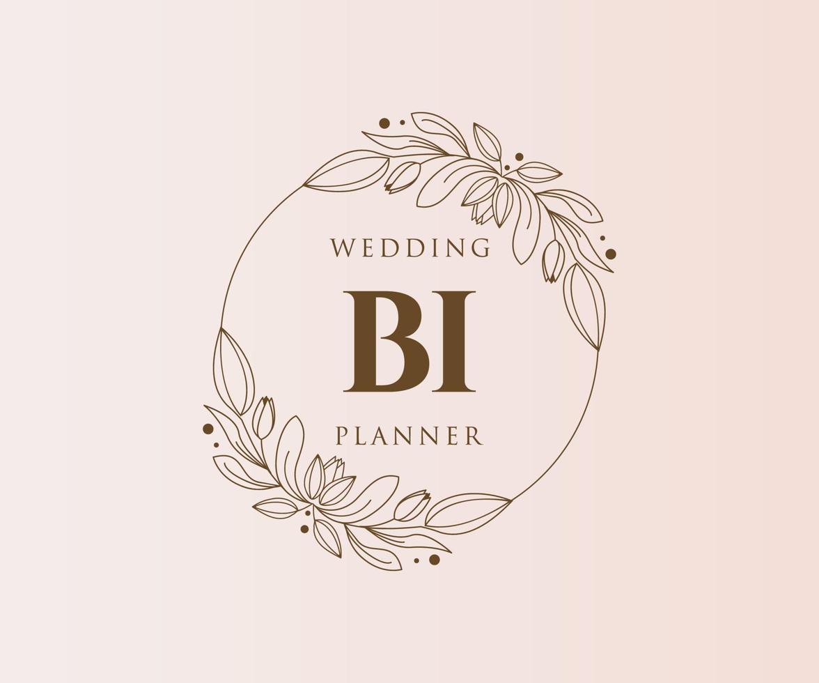 BI Initials letter Wedding monogram logos collection, hand drawn modern minimalistic and floral templates for Invitation cards, Save the Date, elegant identity for restaurant, boutique, cafe in vector