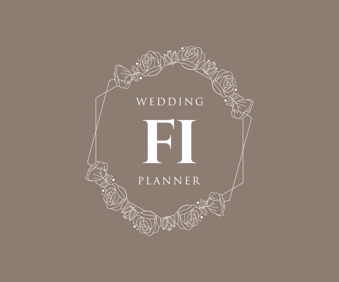 FI Initials letter Wedding monogram logos collection, hand drawn modern minimalistic and floral templates for Invitation cards, Save the Date, elegant identity for restaurant, boutique, cafe in vector