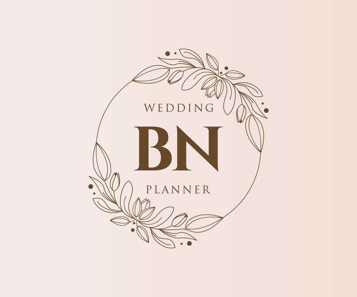 BN Initials letter Wedding monogram logos collection, hand drawn modern minimalistic and floral templates for Invitation cards, Save the Date, elegant identity for restaurant, boutique, cafe in vector