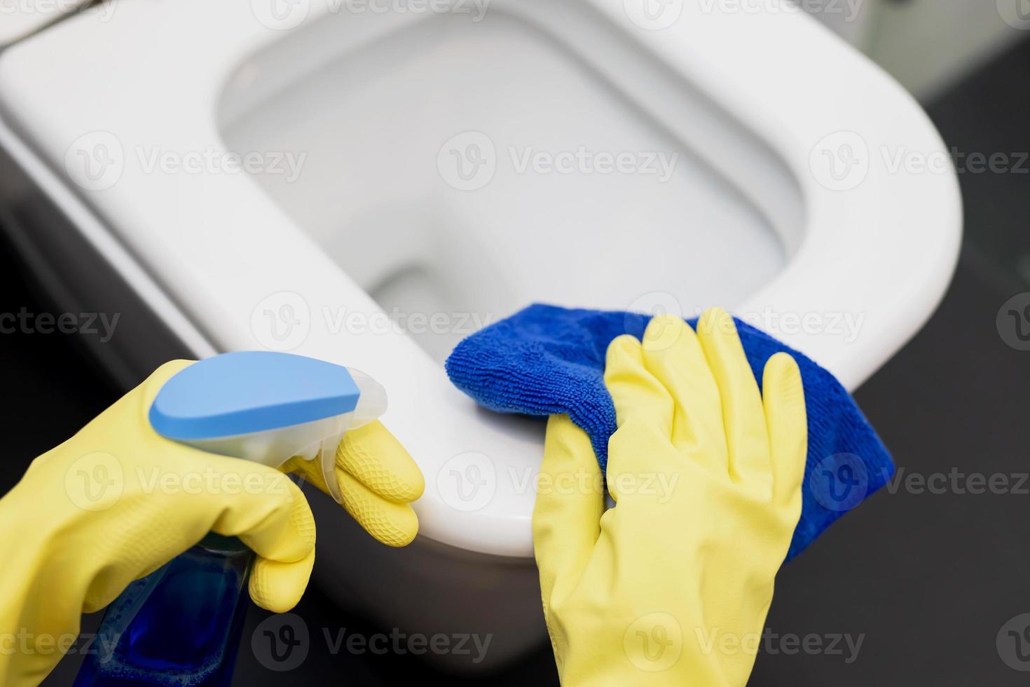 Maid cleaning the bathroom photo