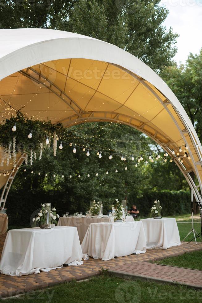 Banquet hall for weddings, banquet hall with atmospheric decor photo