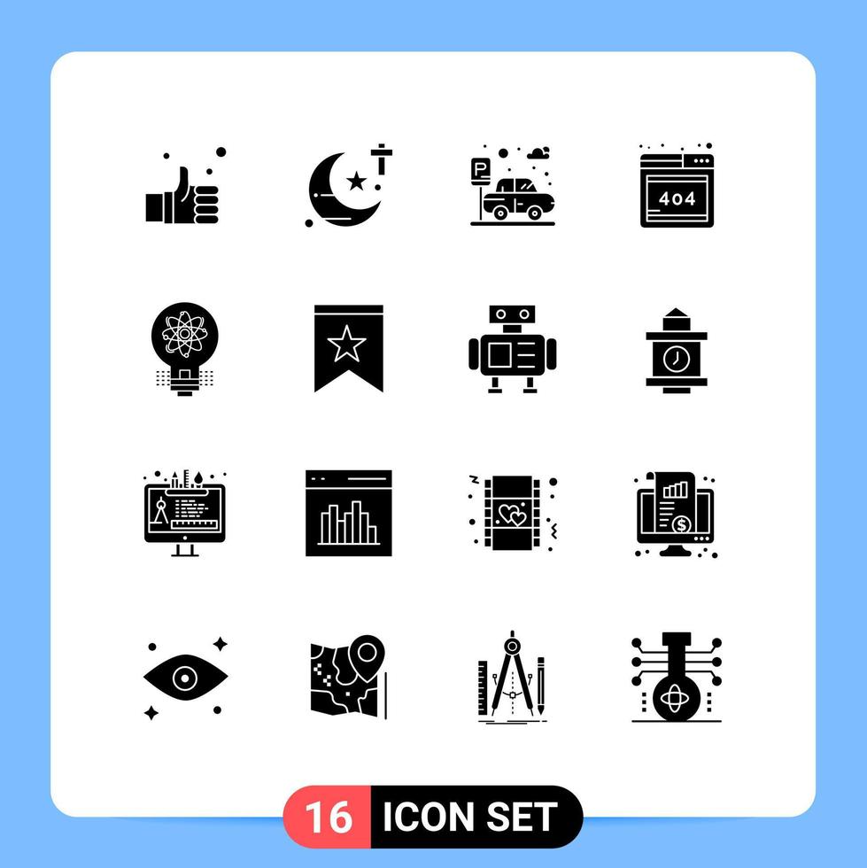 16 Universal Solid Glyph Signs Symbols of light idea theology web browser Editable Vector Design Elements