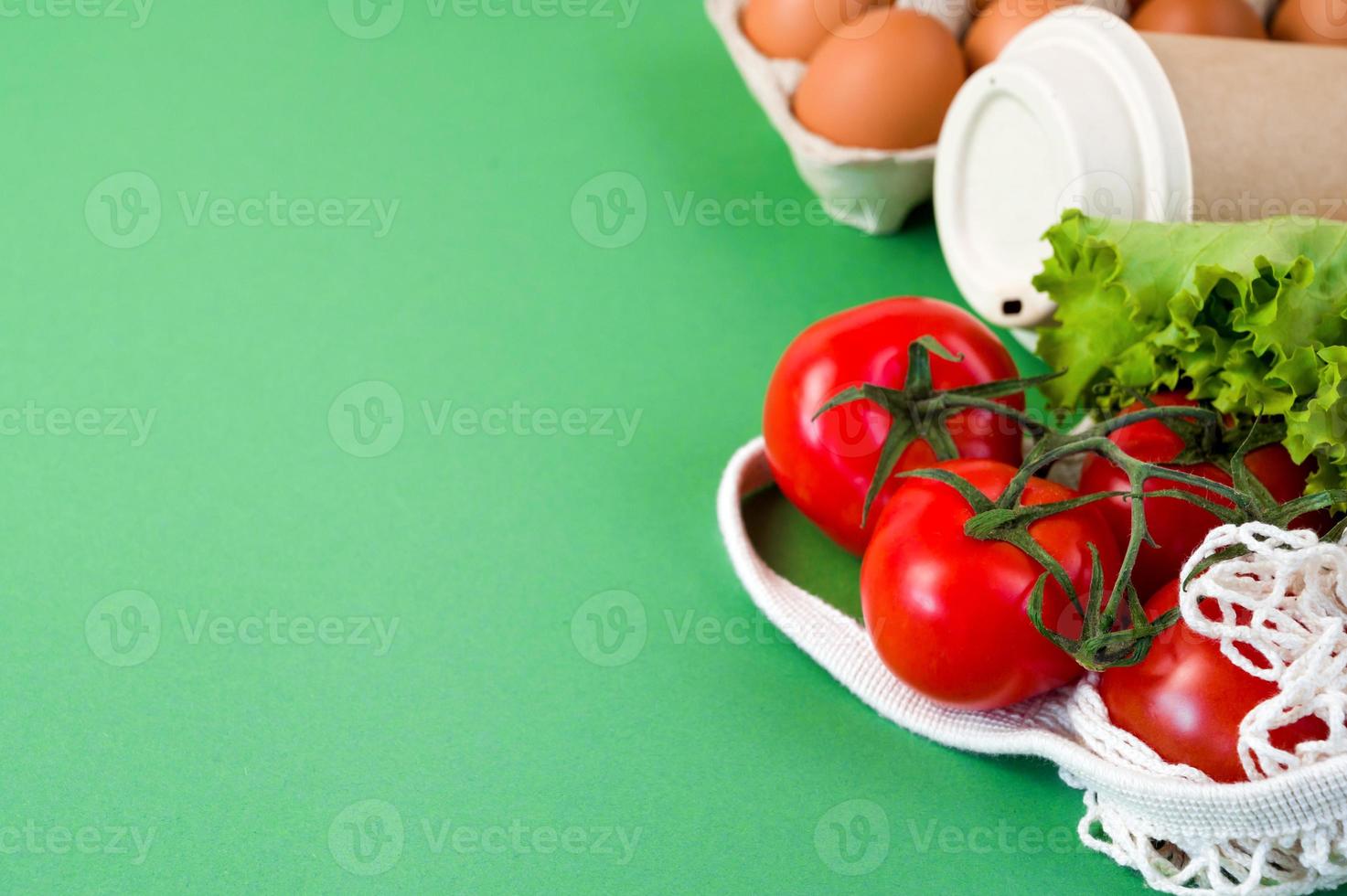 Fresh vegetables in string bag. Sustainable shopping concept. Eco-friendly photo