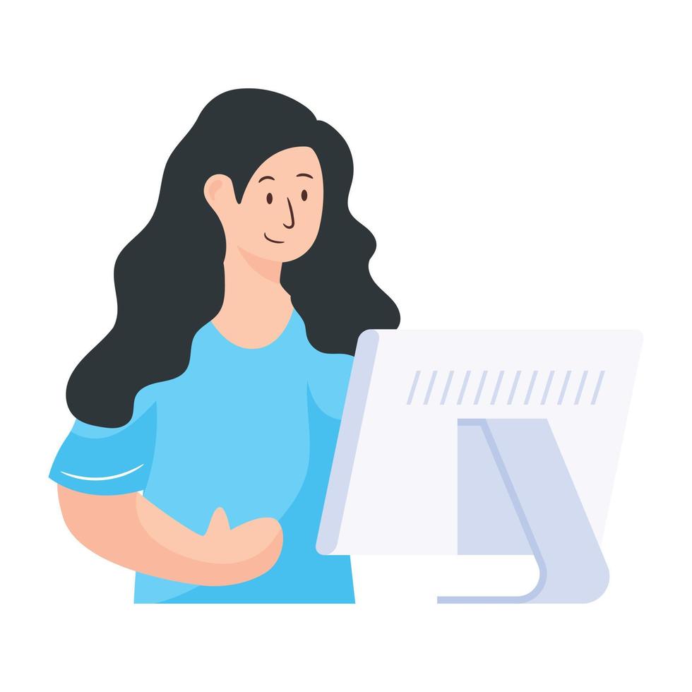 A handy flat illustration of laptop working vector