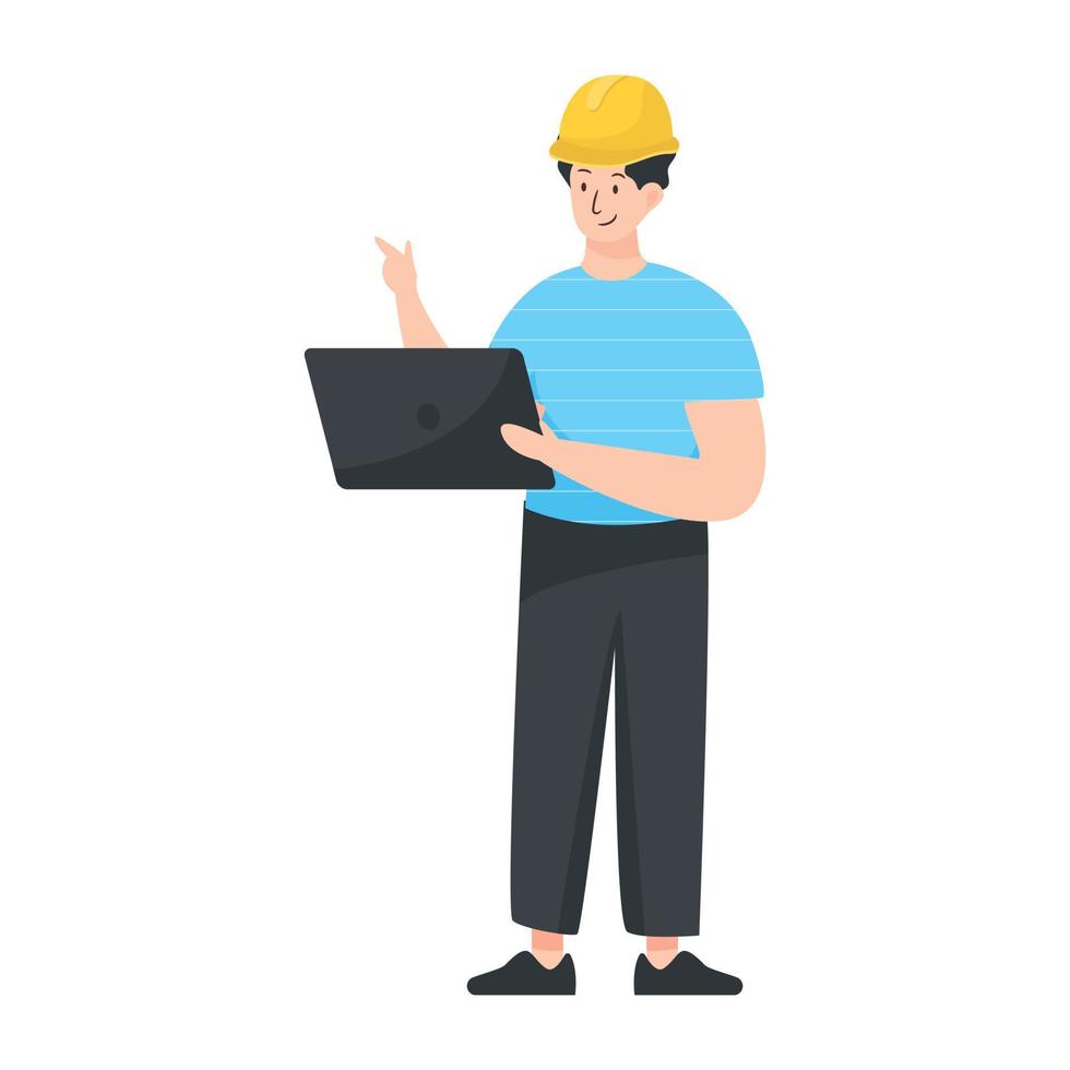 A handy flat illustration of laptop working vector