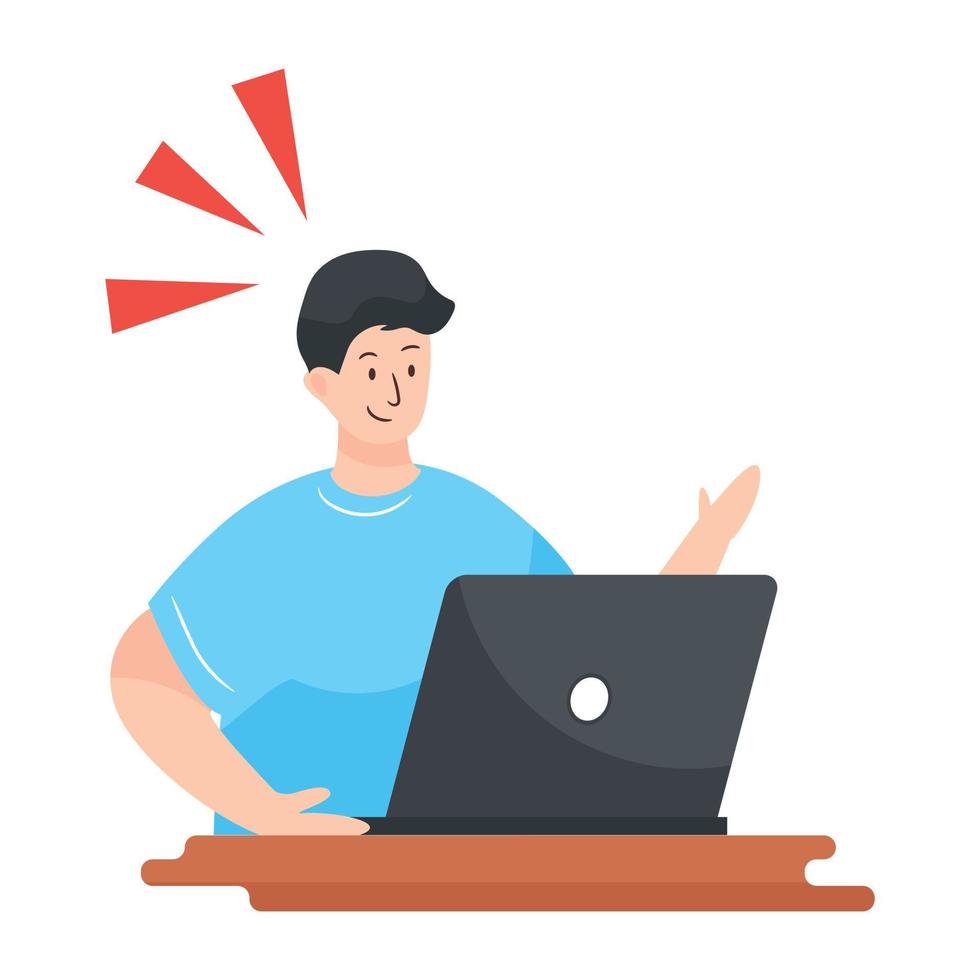 A handy flat illustration of laptop working vector