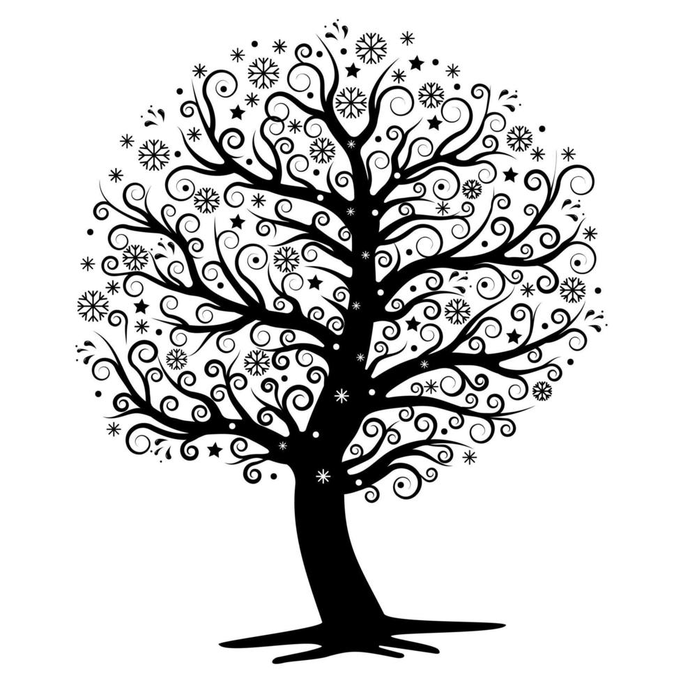 árbol de invierno calado con copos de nieve, vacaciones de navidad, ilustración vectorial aislada vector