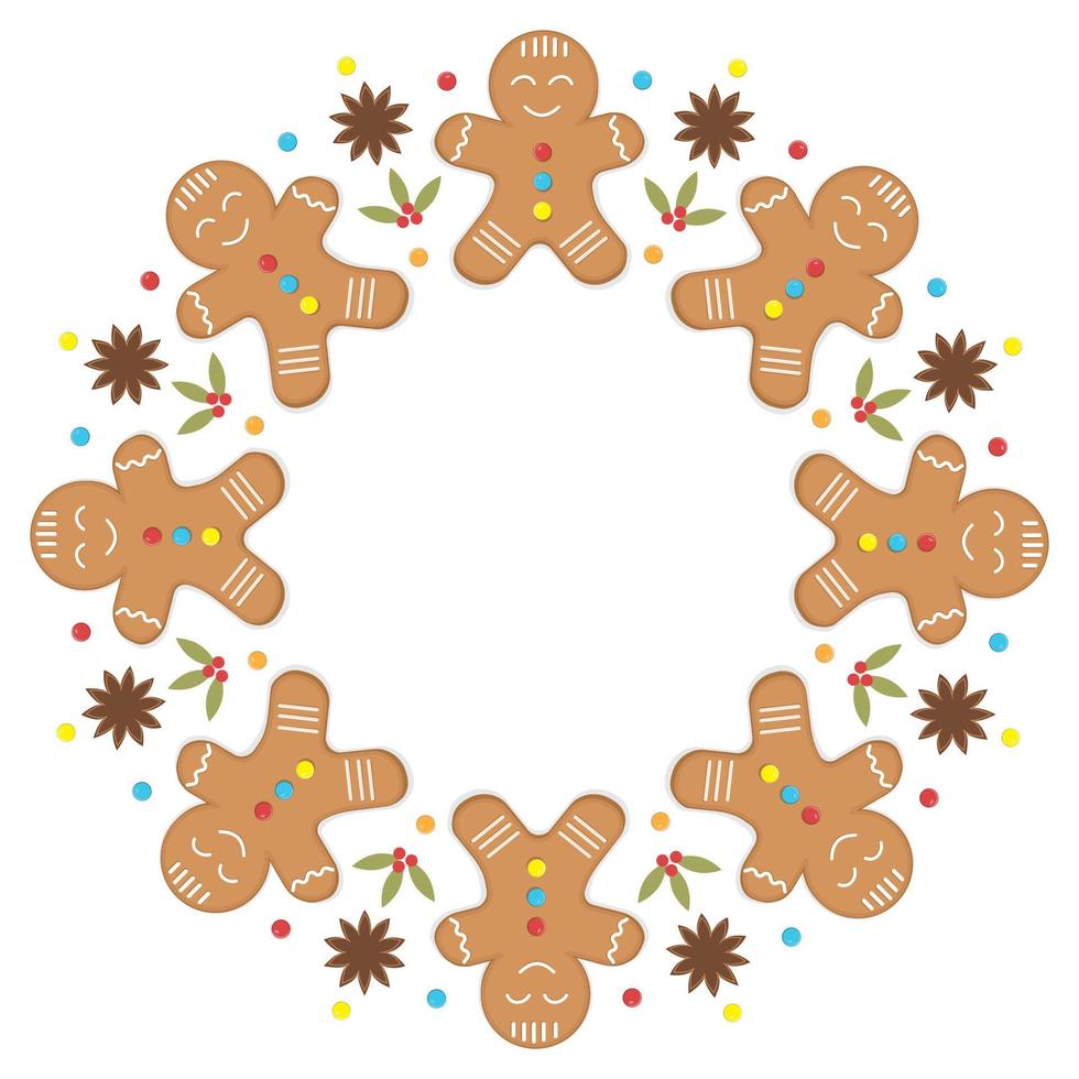 Christmas round ginger cookie frame, color vector illustration in cartoon style