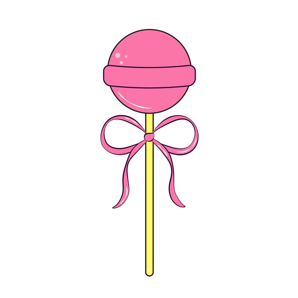 Pink Candy on a Stick with a Bow for Valentines Day Retro Style vector