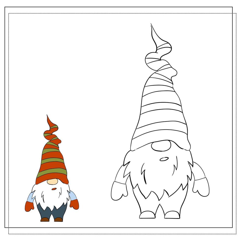 Coloring book for children. Cartoon Christmas Gnome. vector