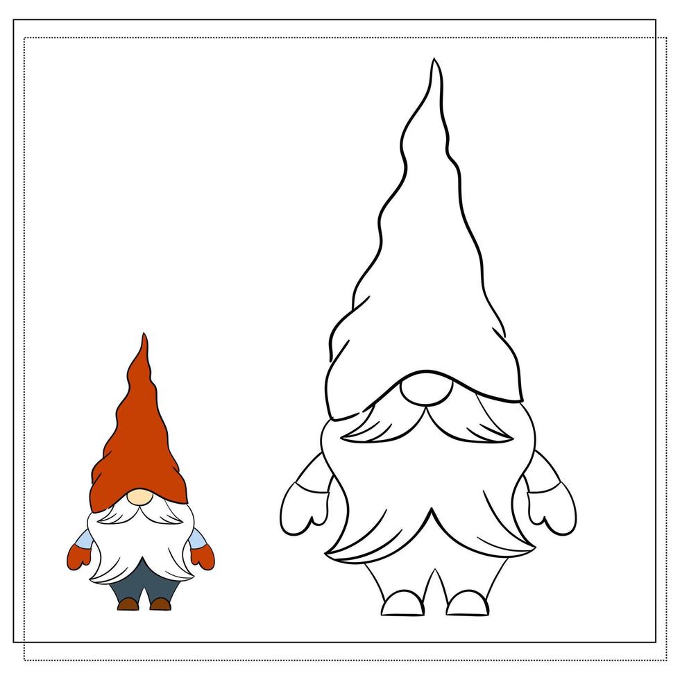 Coloring book for children. Cartoon Christmas Gnome. vector