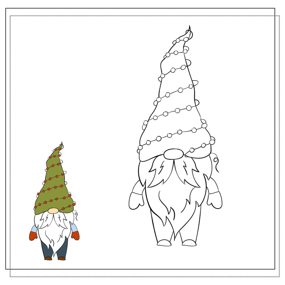 Coloring book for children. Cartoon Christmas Gnome. vector