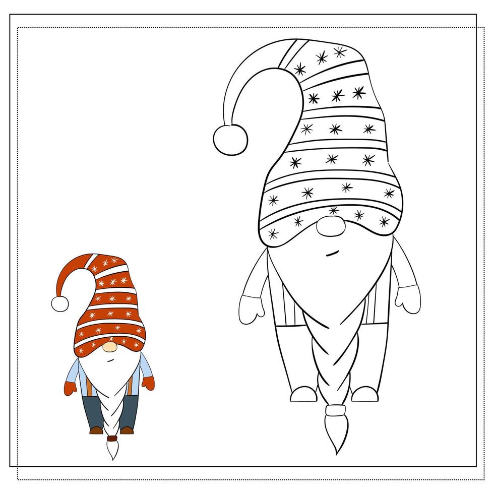 Coloring book for children. Cartoon Christmas Gnome. vector