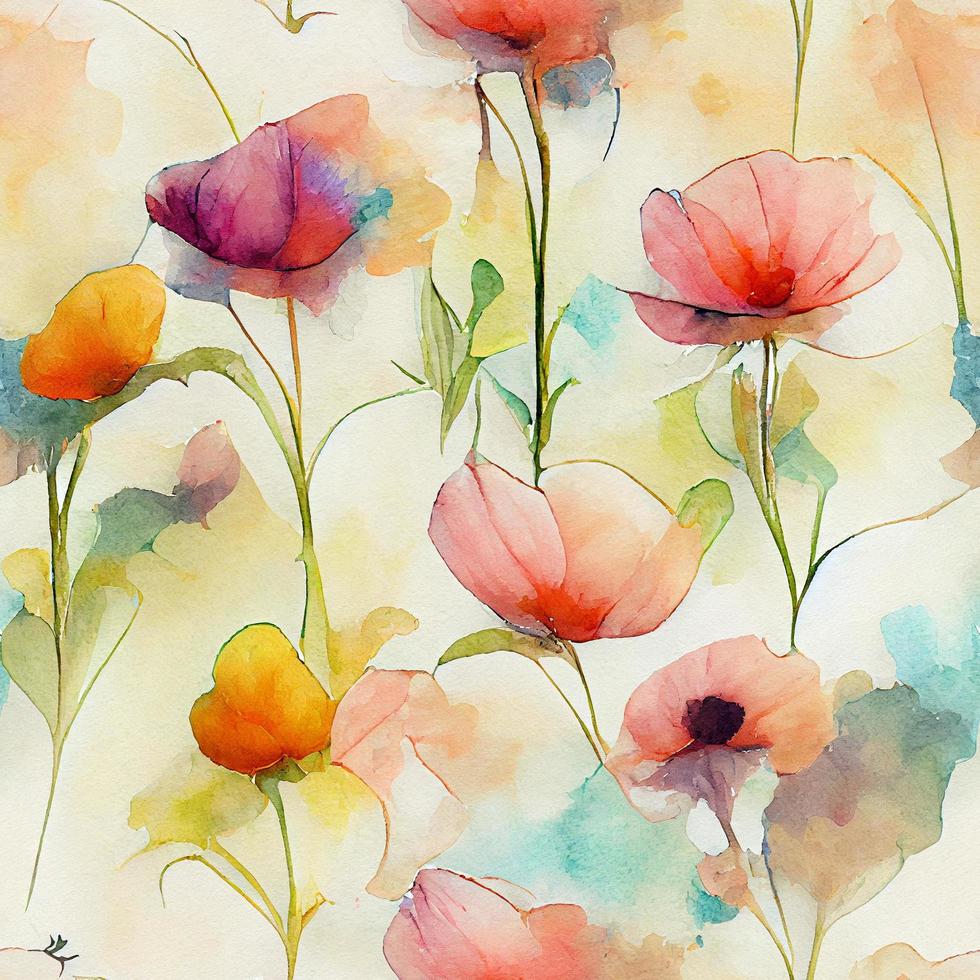 Seamless watercolor Flowers pattern photo