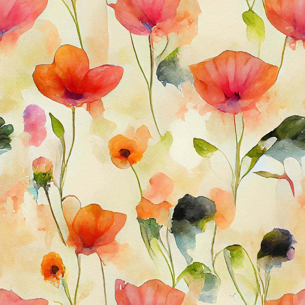 Seamless watercolor Flowers pattern photo