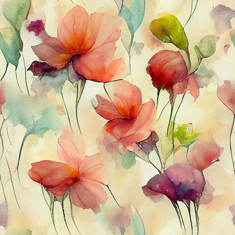 Seamless watercolor Flowers pattern photo