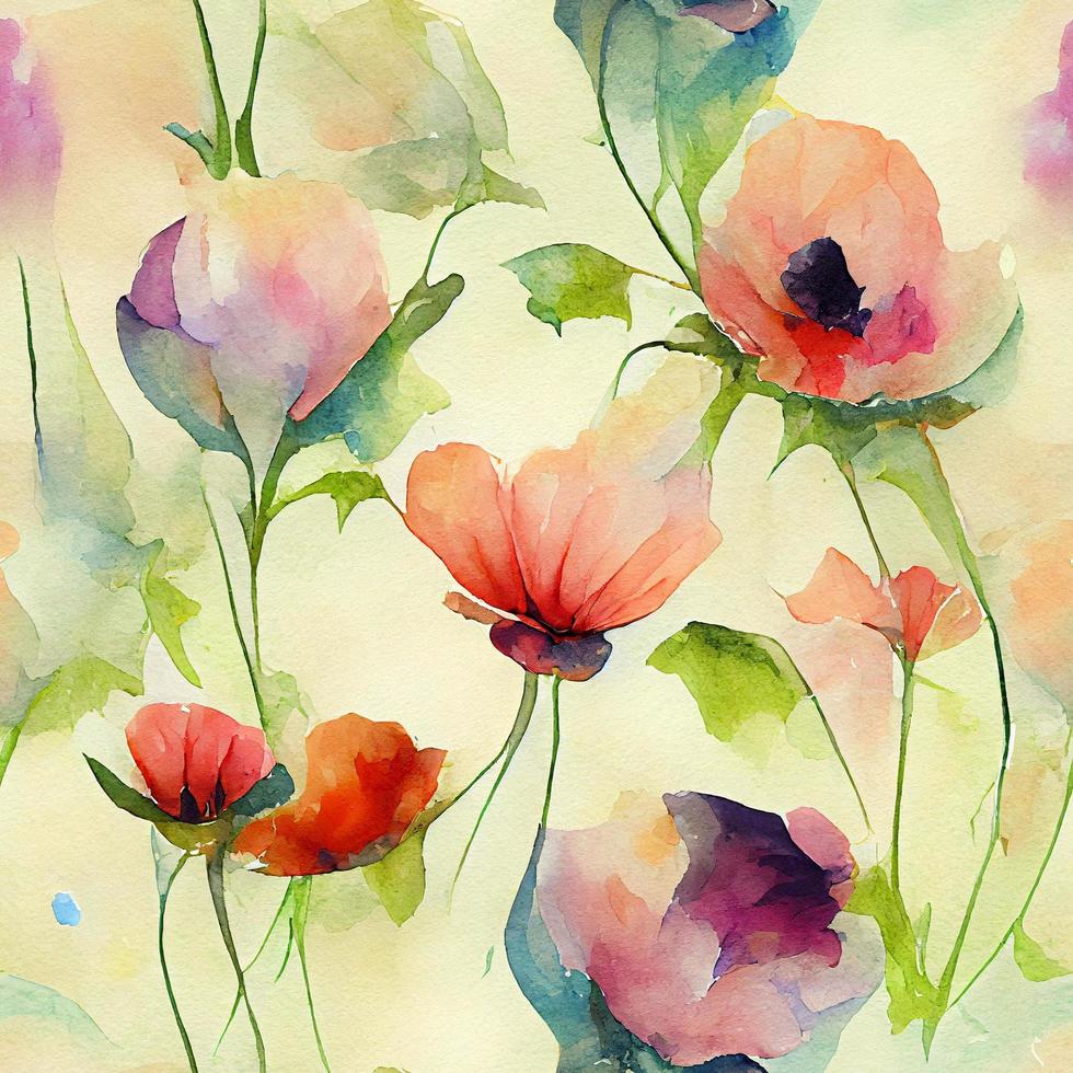 Seamless watercolor Flowers pattern photo