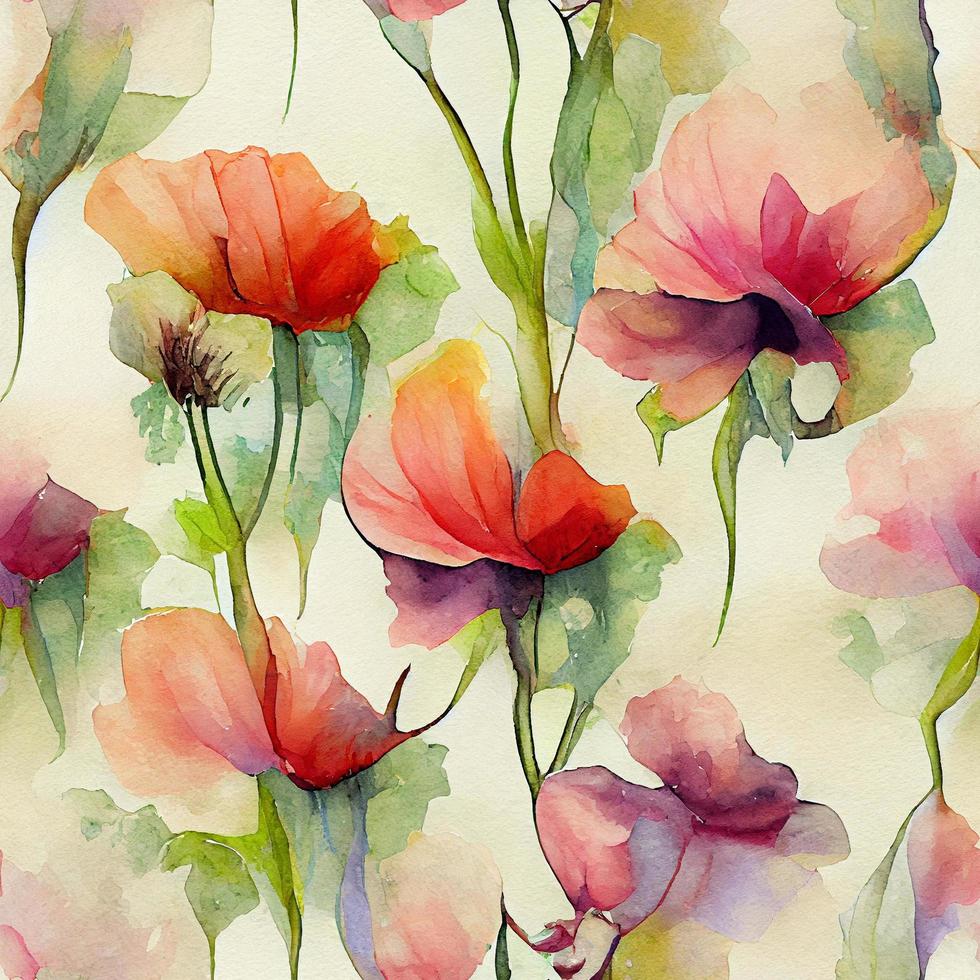 Seamless watercolor Flowers pattern photo